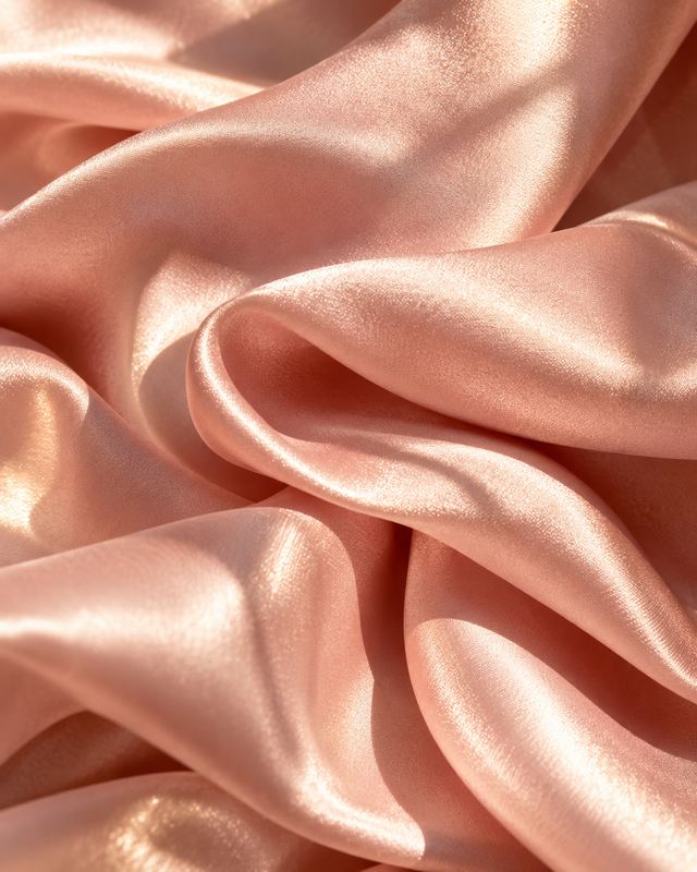 Close-up of draped blush satin in warm light
